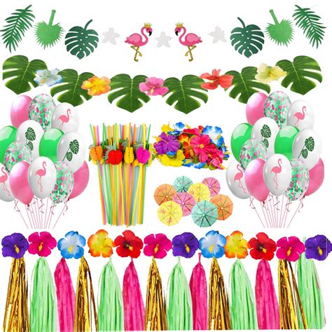 buy lanwangji tropical hawaiian party decorations flamingo banner latex balloons palm leaves