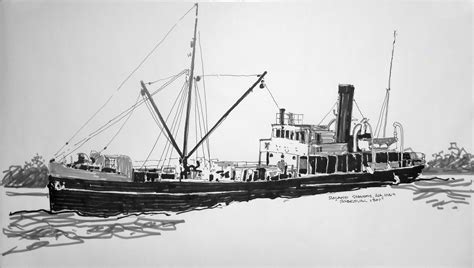 Steamer Roberval Sketch From Photograph Picture Image Photo