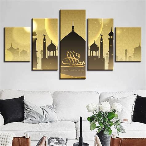 5 Pieces Islamic Mosque Canvas Paintings Wall Art Muslim The Quran