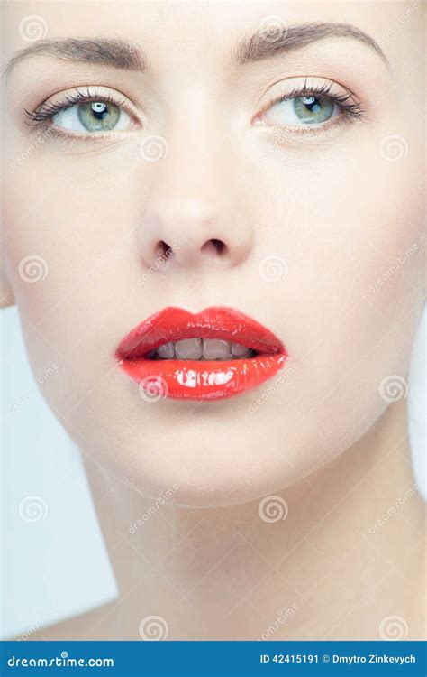 beautiful red lips portrait of blonde woman stock image image 42415191