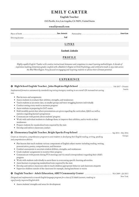 english teacher resume writing guide   templates