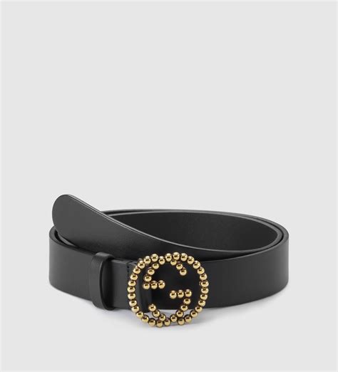 Gucci Black Leather Belt With Studded Interlocking G Buckle Lyst