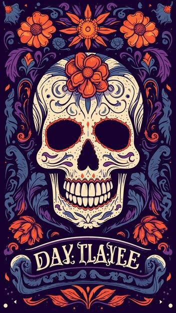 Premium Vector Dia De Los Muertos Banner With Flowers And Skull