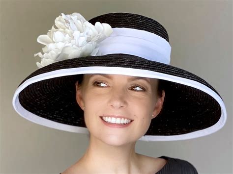 Kentucky Derby Hat Wide Brim Hat Wedding Hat Black And White Hat