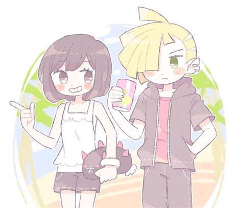 Pokémon Sun And Moon Characters Gladion And Moon In Love