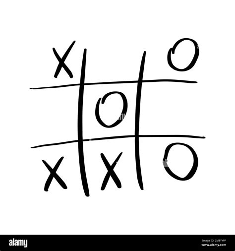 Tic Tac Toe Doodle Game With Cross And Circle Sign Mark Isolated On