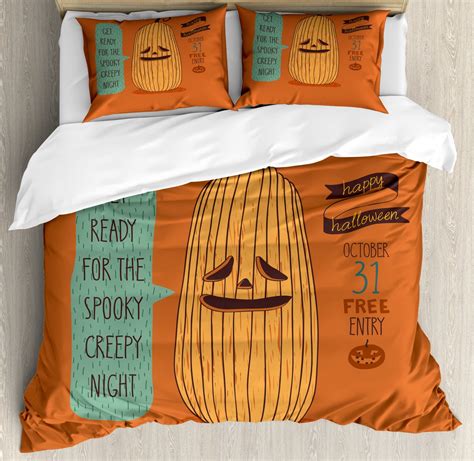 Halloween Duvet Cover Set Scary Long Breed Pumpkin With A Face Get