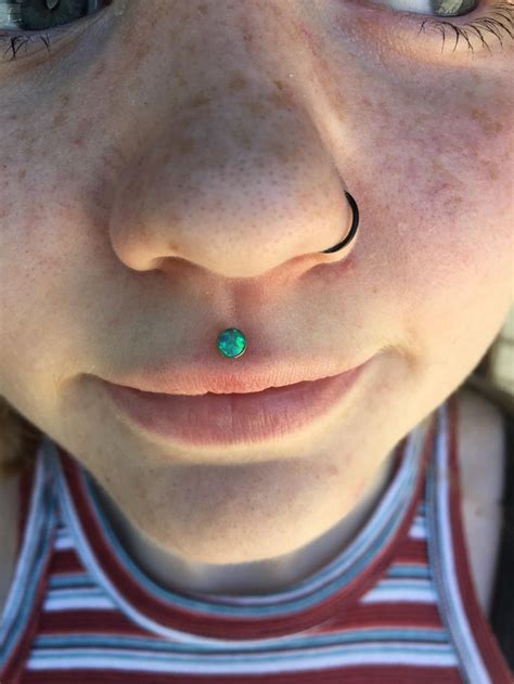 Philtrum Piercing By Jake Hansen At West Valley Topper Is Green Opal