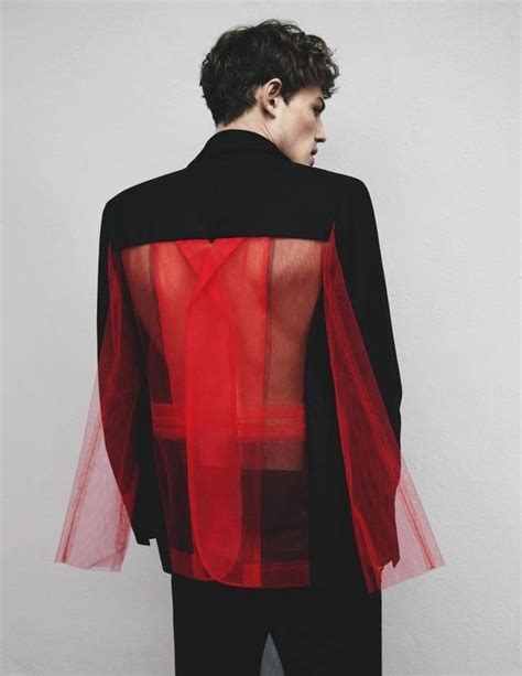 Lace Bare Back Coat Men Couture Male Editorial High Fashion Black Red