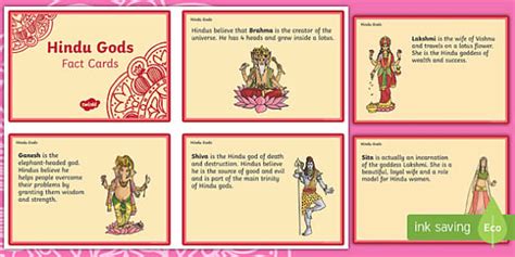 Hindu Gods Fact Cards Nauczyciel Wykonał Twinkl