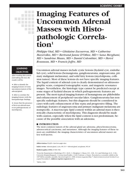Pdf Imaging Features Of Uncommon Adrenal Masses With Histopathologic