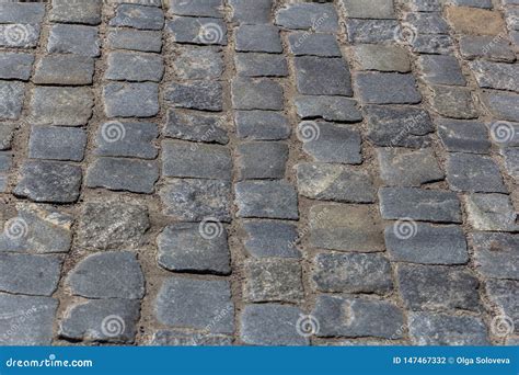 Paving Old Cobble Tiles Texture Background Copy Space Stock Photo