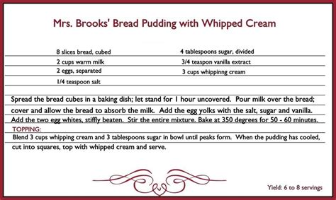 Mrs Brooks Bread Pudding With Whipped Cream Recipe Breadpudding Facebook Com Michietavern