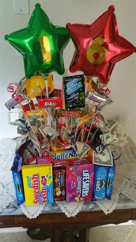 Birthday gift ideas for boy kid. 16th Birthday Bouquet Candy Cake Center Piece | Birthday ...
