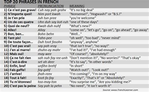 Top 20 Phrases In French Useful French Phrases Basic French Words