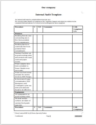 Free 8 Internal Audit Forms In Ms Word Pdf Excel