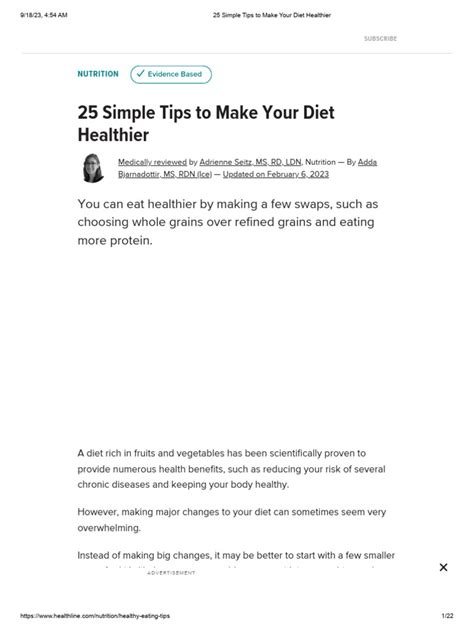 25 Simple Tips To Make Your Diet Healthier Pdf Dieting Obesity