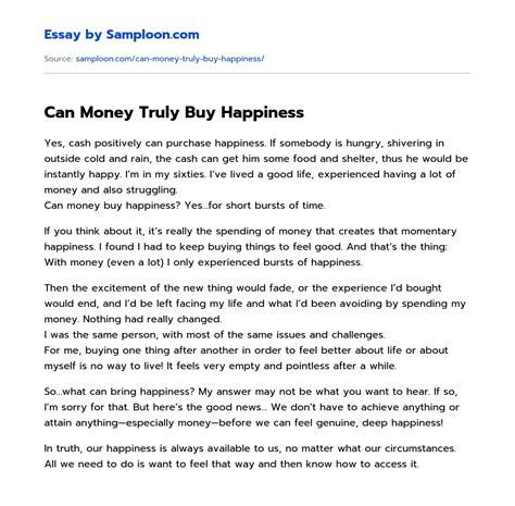 Can Money Truly Buy Happiness Free Essay Sample On Samploon Com
