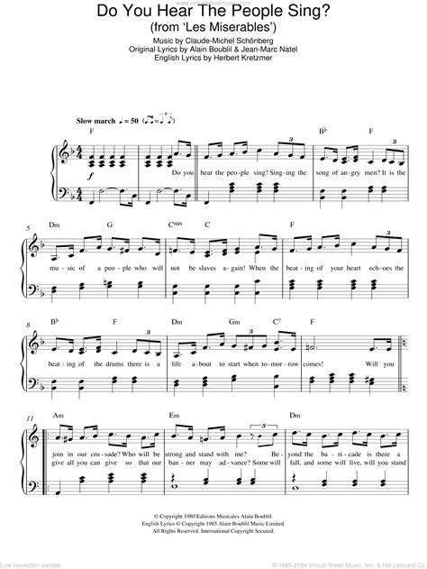 Schonberg Do You Hear The People Sing From Les Miserables Sheet Music For Piano Solo