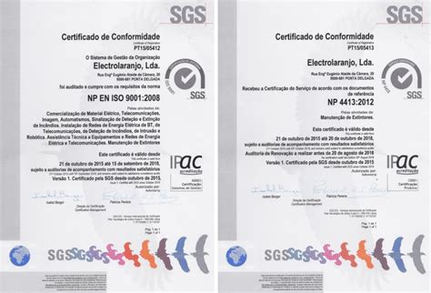 Certificação Sgs Electrolaranjo Iluminação Material E Serviços Eléctricos Açores
