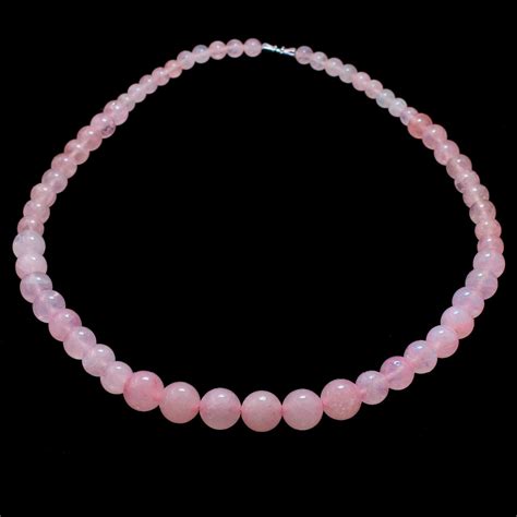 Vintage Pink Quartz Beaded Necklace Round Semi Precious Stones Natural