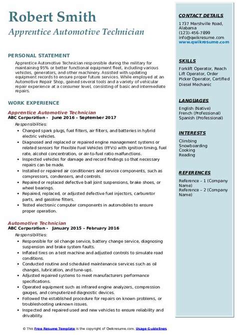 While your resume gives a. Automotive Technician Resume Samples | QwikResume