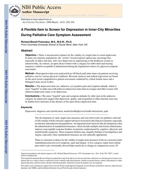 Pdf A Flexible Item To Screen For Depression In Inner City Minorities