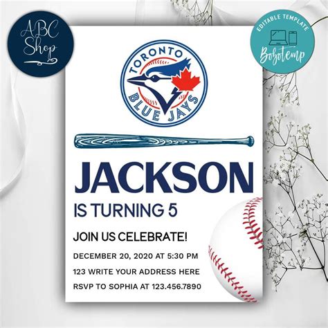 Printable Toronto Blue Jays Birthday Invitation Instant Download Bobotemp