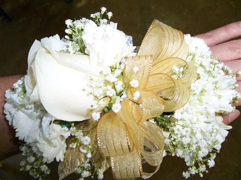 2 pack white roses artificial flowers bouquets. White and Gold wrist corsage | Corsage and boutonniere ...