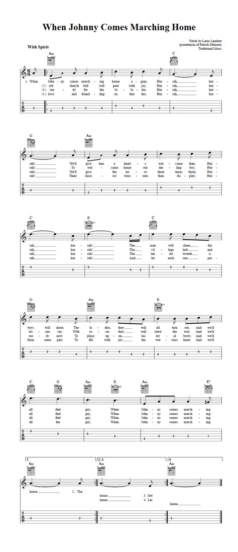 verse 3 em get ready for the jubilee, g hurrah! When Johnny Comes Marching Home - Easy Guitalele Sheet ...
