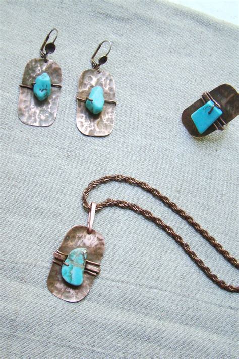 Turquoise Jewelry Set Ring Earrings And Pendant SET Blue Etsy