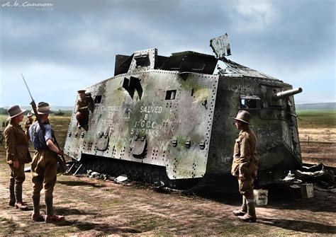 Wwi Australian Army Troops Capturing A Ruined German A V Tank