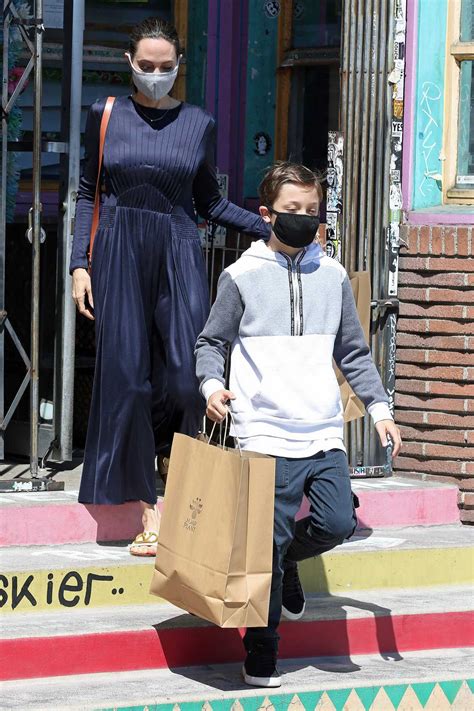 Angelina Jolie In A Blue Dress Was Seen Out With Her Son Knox In Los