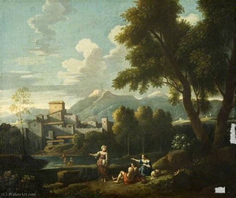 Oil Painting Replica Landscape With A Building And Distant Mountains