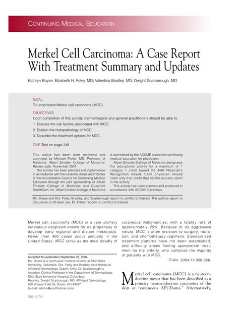 Merkel Cell Carcinoma A Case Report With Treatment Summary And Updates