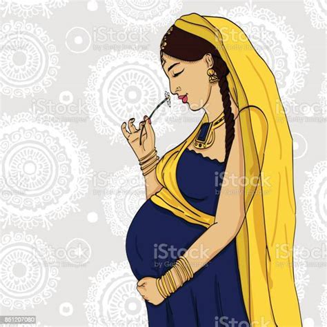 indian pregnant woman in pregnancy dress is prepared for maternity stock illustration download