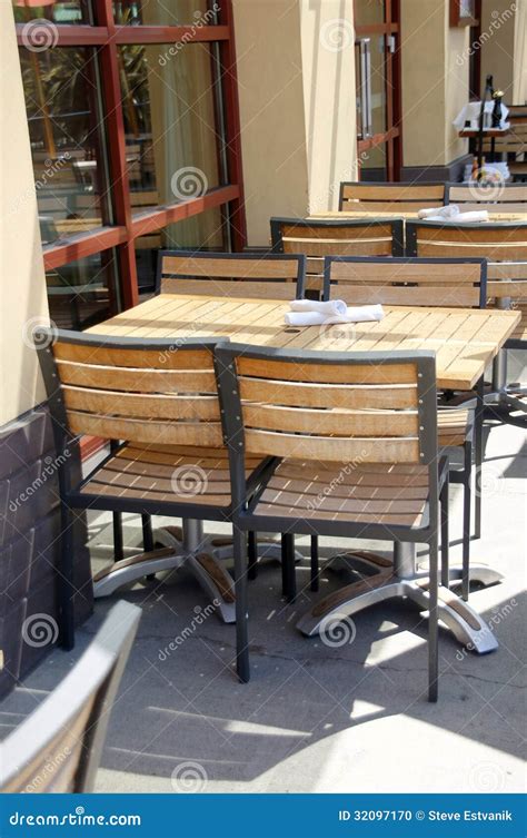 Wooden Tables And Chairs In Outdoor Restaurant Stock Photo Image Of
