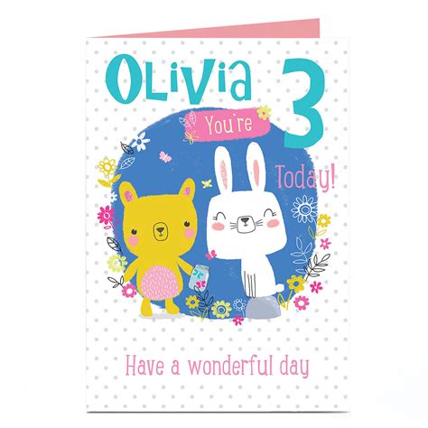 Buy Personalised Birthday Card Bunny And Bear Editable Age For Gbp 1