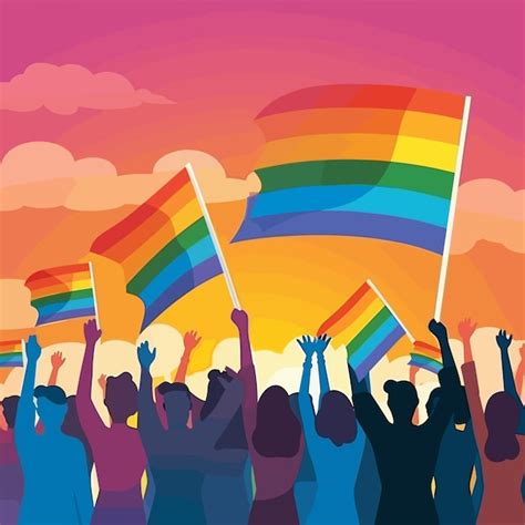 Premium Vector A Colorful Illustration Of People Holding Rainbow Flags