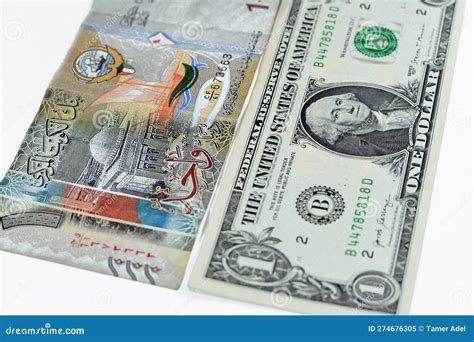 American USA Dollar Cash Money Banknote of One Dollar Bill and Kuwait