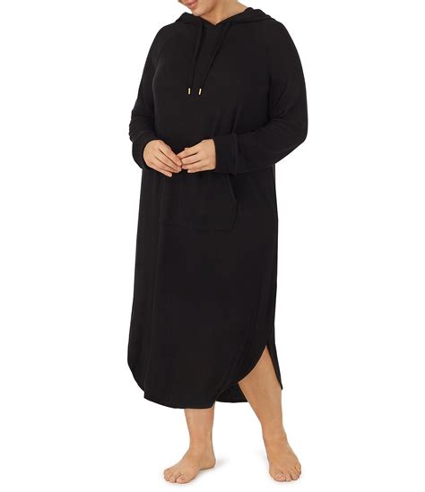 Donna Karan Plus Size Solid Knit Long Sleeve Hooded Maxi Nightshirt