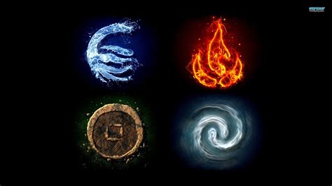 fire digital art earth air water avatar the last airbender four elements 2k black