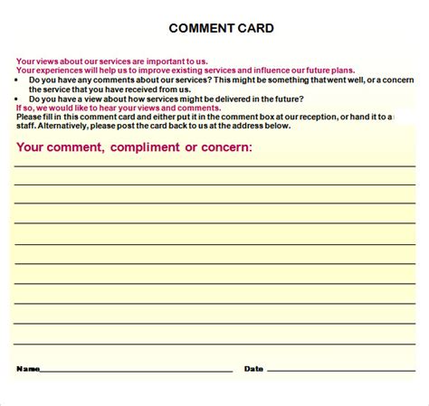 Free 11 Comment Card Templates In Ai Ms Word Pages Psd