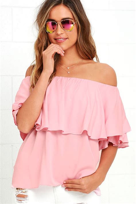 Boho Blush Pink Top Off The Shoulder Top Woven Top 4400 Lulus