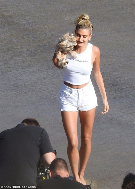 Hailey Bieber Looks Carefree As She Models Skimpy White Outfit For