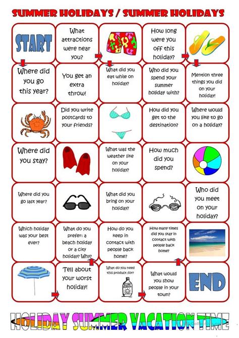 Board Game Summer Holiday English Esl Worksheets For Distance Learning And Physical Classroo