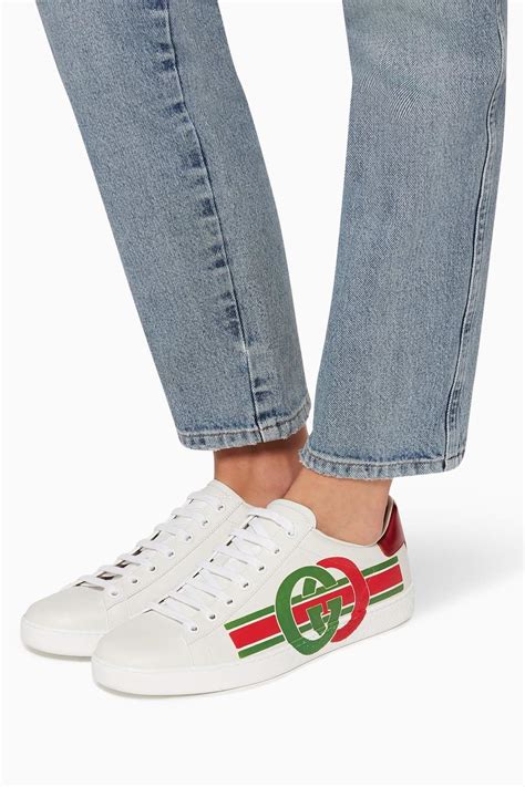 Shop Gucci White Ace Interlocking G Leather Sneakers For Women Ounass