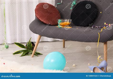 Living Room Interior With Messy Sofa Stock Image Image Of Decor