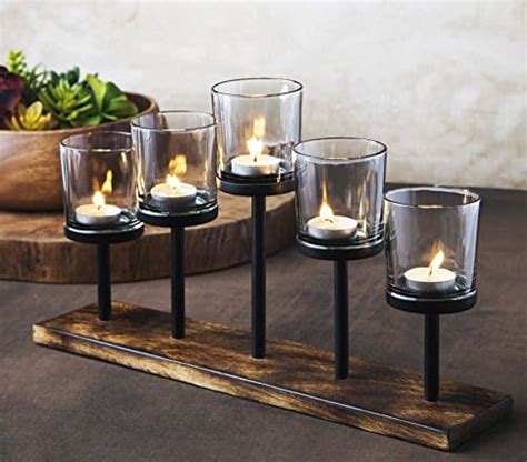 Elegant Decorative Votive Candle Holder Centerpiece 5 Glass Cups On
