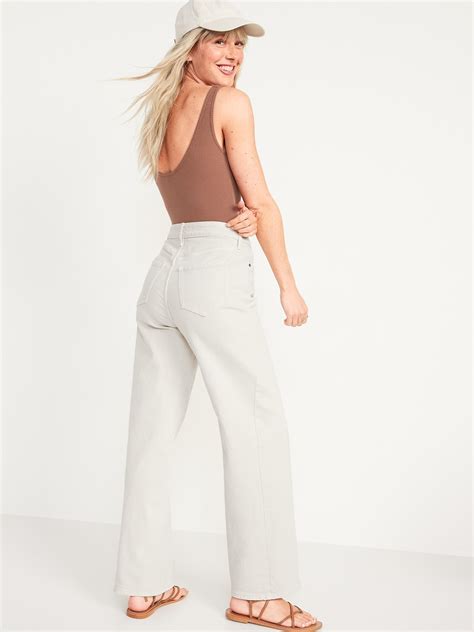 Extra High Waisted Wide Leg Ecru Jeans For Women Old Navy